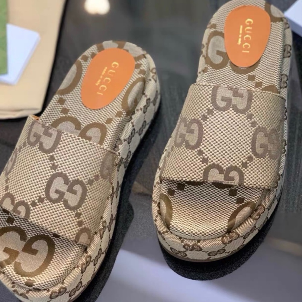 Gucci Beige GG Canvas Mules